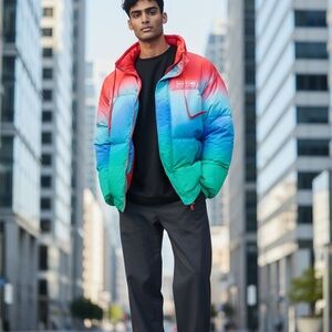 NWT Pantone x Forever 21 Men's Rainbow Ombre Full Zip Puffer